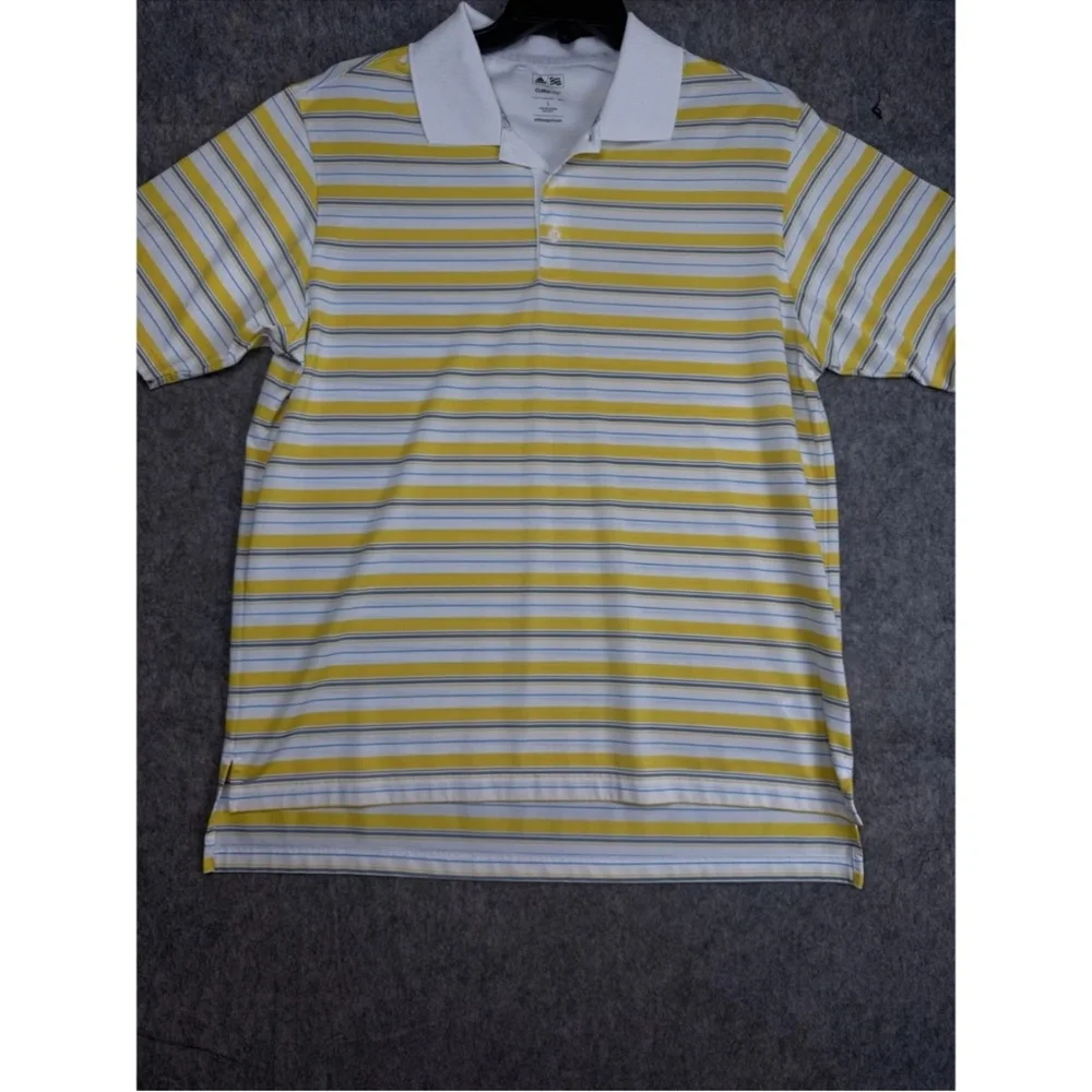 Adidas Polo Shirt Men's Large White Yellow Striped Climalite Golf‎ Performance